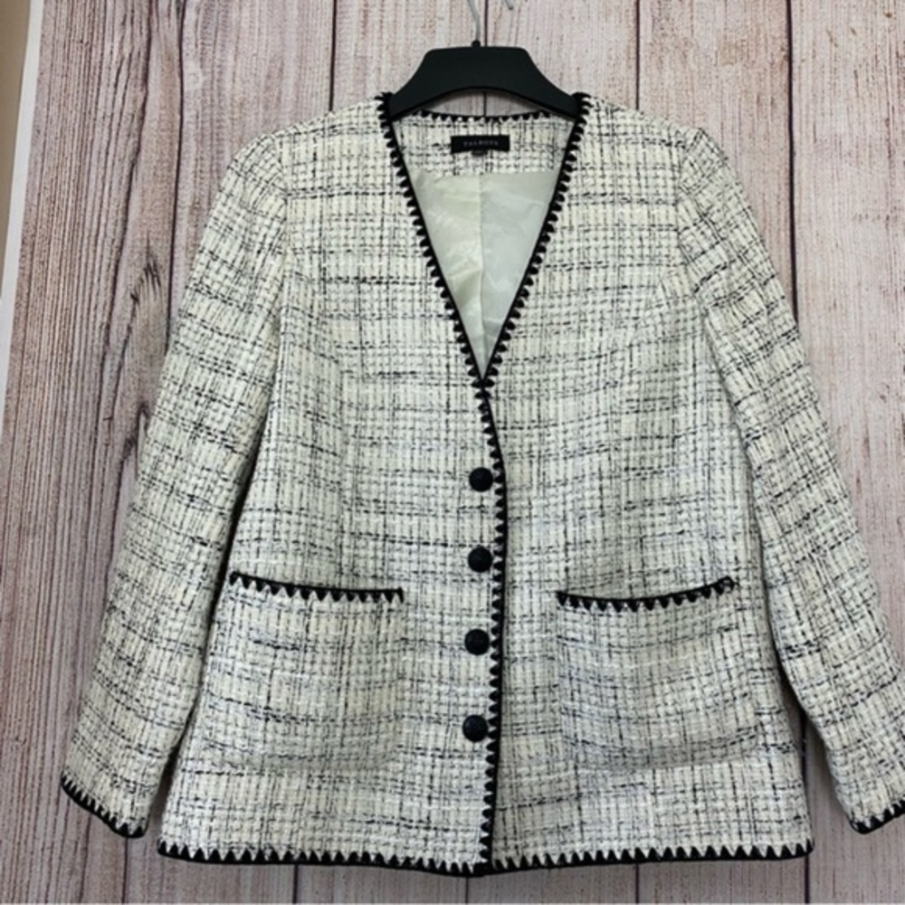 Talbots Womens Tipped Tweed Blazer Jacket size 12